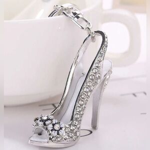 Crystal Stiletto Silver Tone with Silver Crystal Bag Charm / Keychain